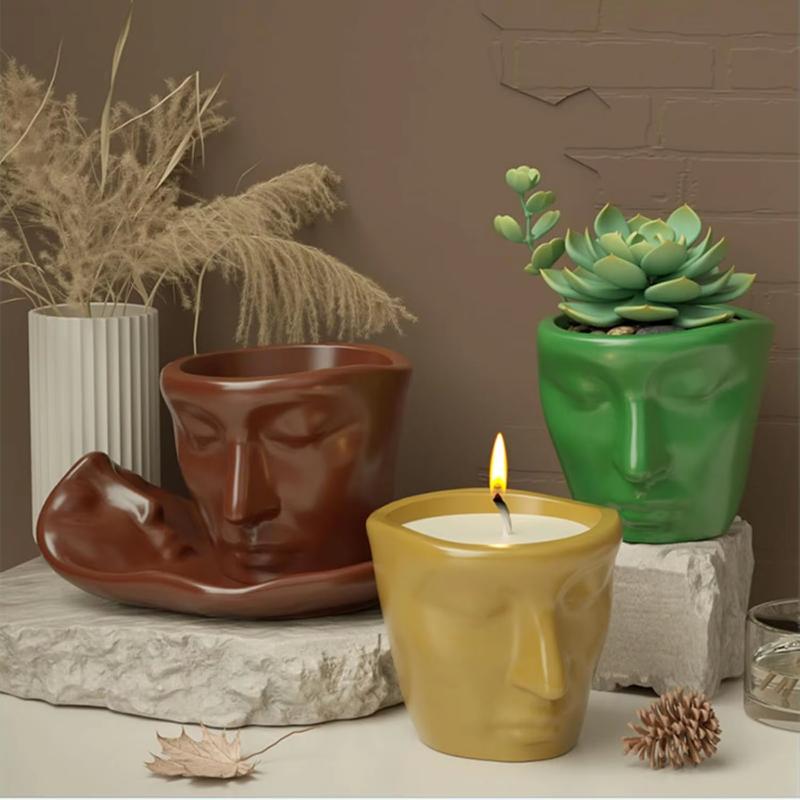 3D Abstract Face Coffee Cup Mold Silicone Baking Tray Artisanal Storage Tray Candle Cup Mold Creative Kitchen Craft