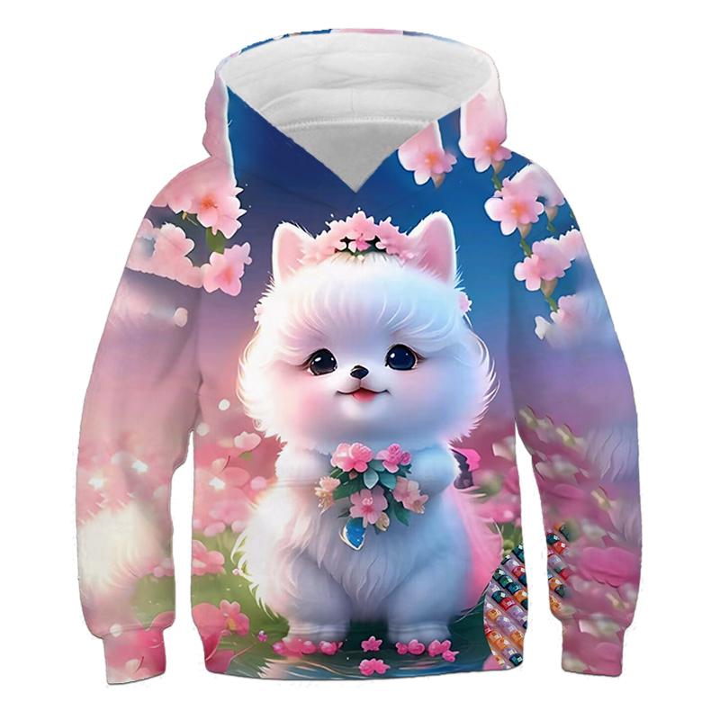 Kinder Lockere Hoodies Kinder Katze Sweatshirt Herbst Kind Cartoon Hoodie Mädchen Mantel Langarm 3-12J Mädchen Grafik Lässiges Oberteil