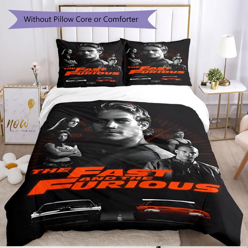 3-teiliges Bettbezug-Set (1 * Bettbezug + 2 * Kissenbezug, ohne Kern), Fast & Furious Aufdruck Weiches Ganzjahres-Bettwäscheset, Heim-Schlafzimmer-Dekoration Geschenk