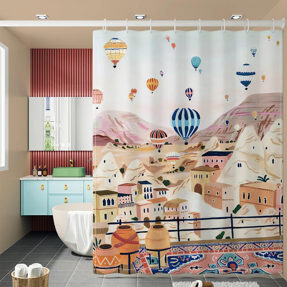 

Morandi Town Shower Curtain Nordic Style Mildew Proof Bathroom Curtain Polyester Waterproof Fabric Curtain Bathroom With Hooks W90xH180cm