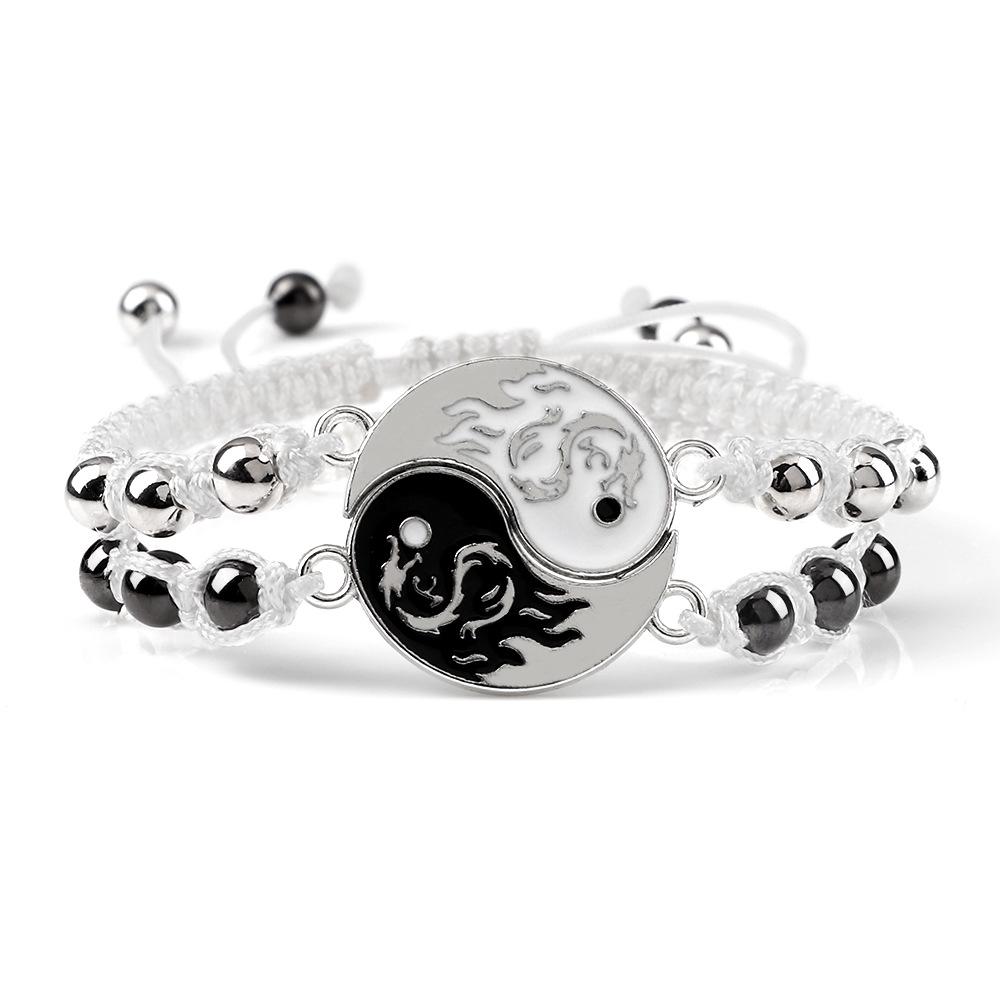 Yin Yang Tai Chi Couple Bracelet Set: Handwoven Chinese Style Beaded Bracelets for Women