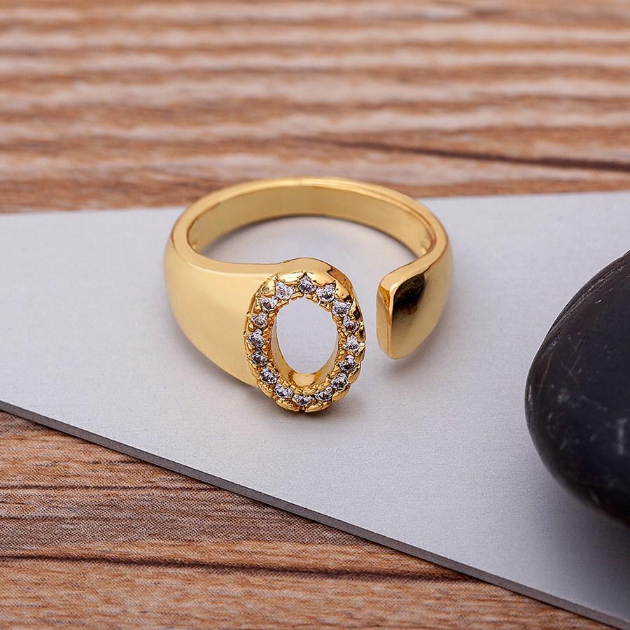 AIBEF New  A-Z Letter Gold Color Metal Adjustable Opening Ring Initials Name For Women Finger Rings Party Crystal Jewelry