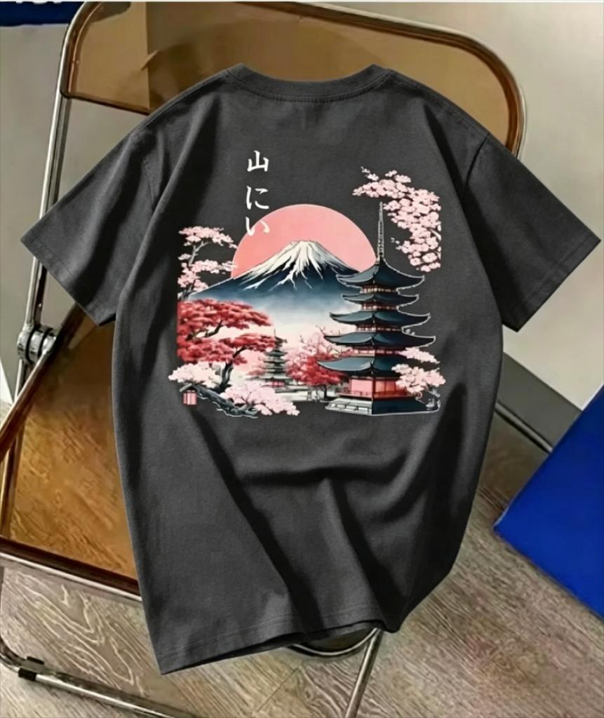 Japanesestyle Cherry Blossom Unisexs Tshirt Summer Cotton Casual Stylish Breathable Roundneck Shortsleeved Tshirt Unisex Unisex
