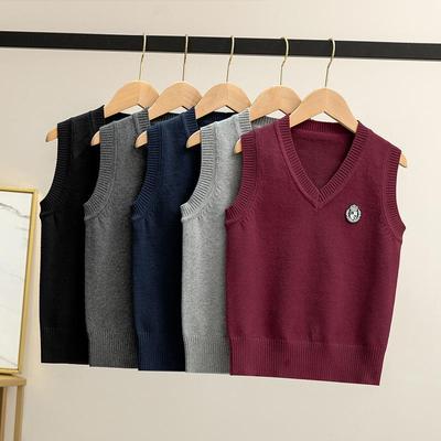 Kids' 2025 Autumn School Uniform V-neck Knitted Vest - Academy Style for Boys and Girls
