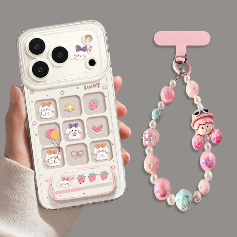 Little Rabbit mobile phone case is suitable for Apple 17promax soft 16 lanyard iphone14 transparent 13 women's 15 pink 12 sets