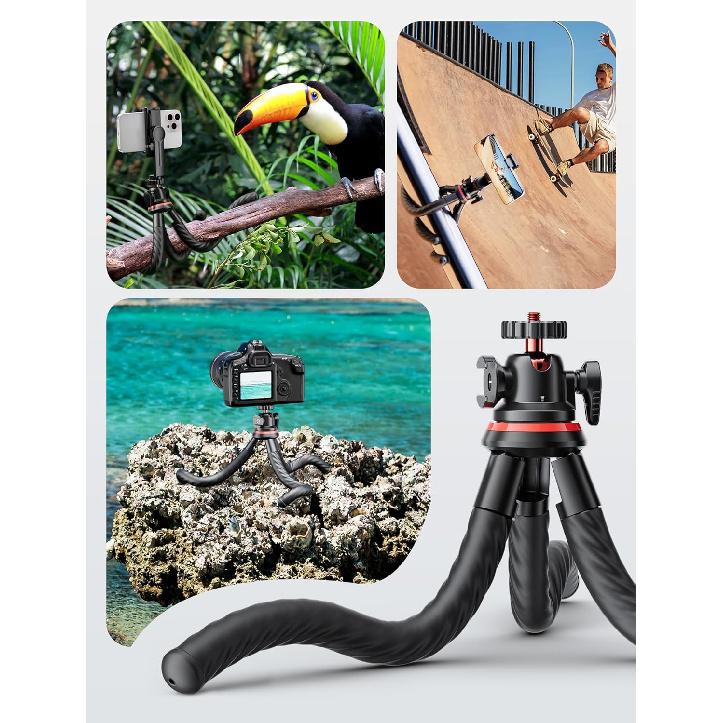 Camera Tripod, Gliship Portable Flexible Tripod for iPhone Double 360°Rotation Adjustable Mini Tripod with Hidden Phone Holder Cold Shoe Mount 1/4''