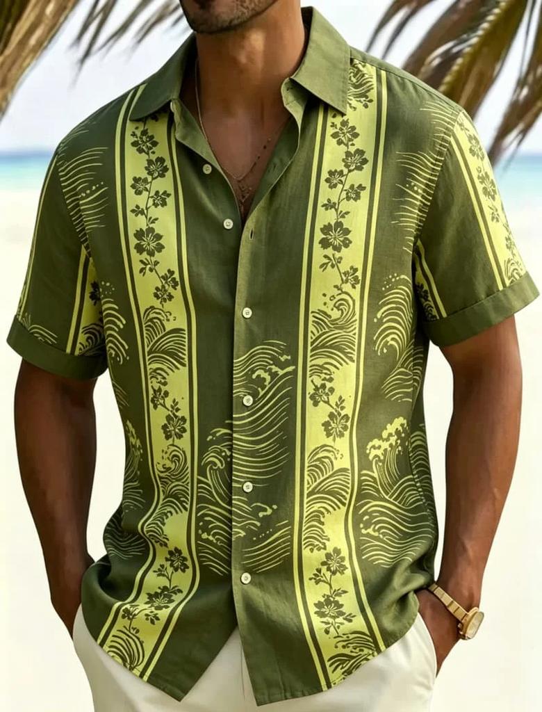 Men's Nautical Anchor Print Short Sleeve Shirt, Casual Summer Beach Shirt