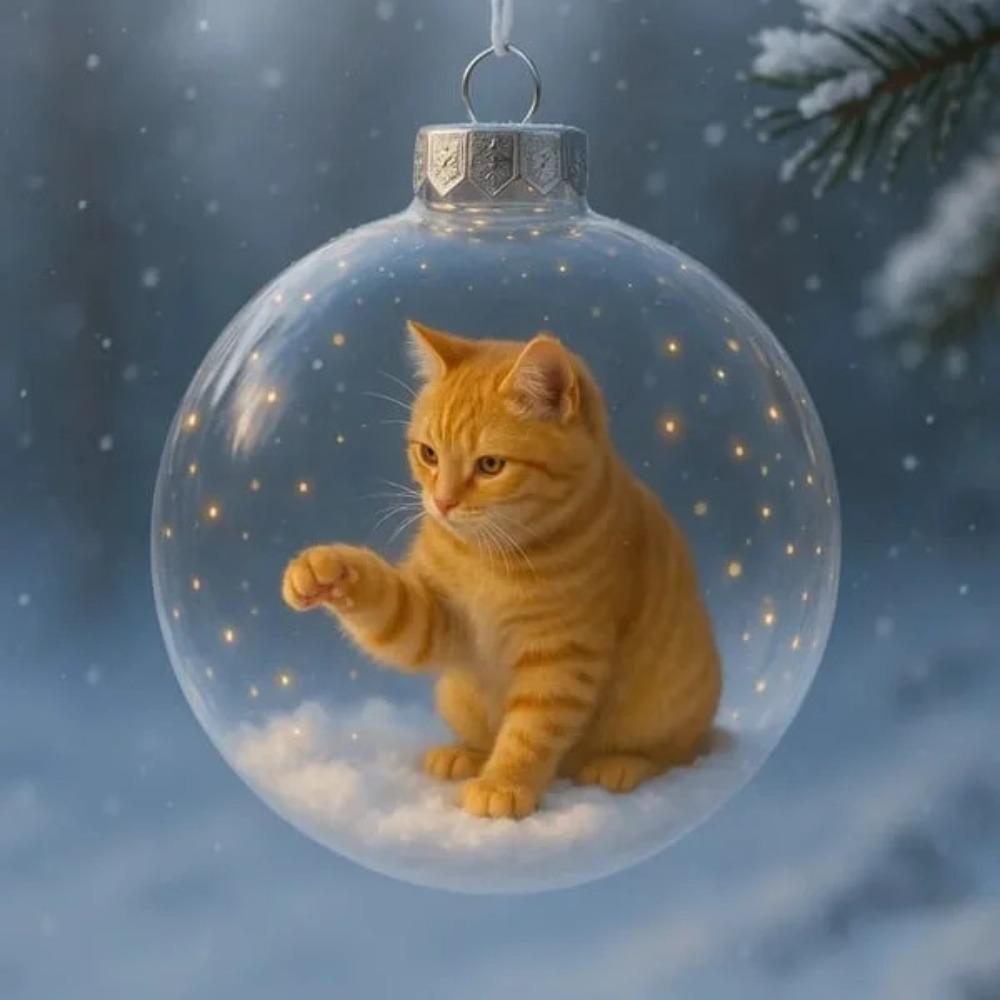 New Plastic Cat Ornament Solid Color DIY Acrylic Bauble Replacement Caps Creative Christmas Ball Pendant Christmas Tree