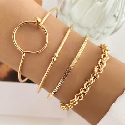 4 Stück/6 Stück/Set Retro Einfaches Kettenarmband, Modisches Mix-and-Match Offenes Armband, Armband Gestapelt und Getragen Stilkombination
