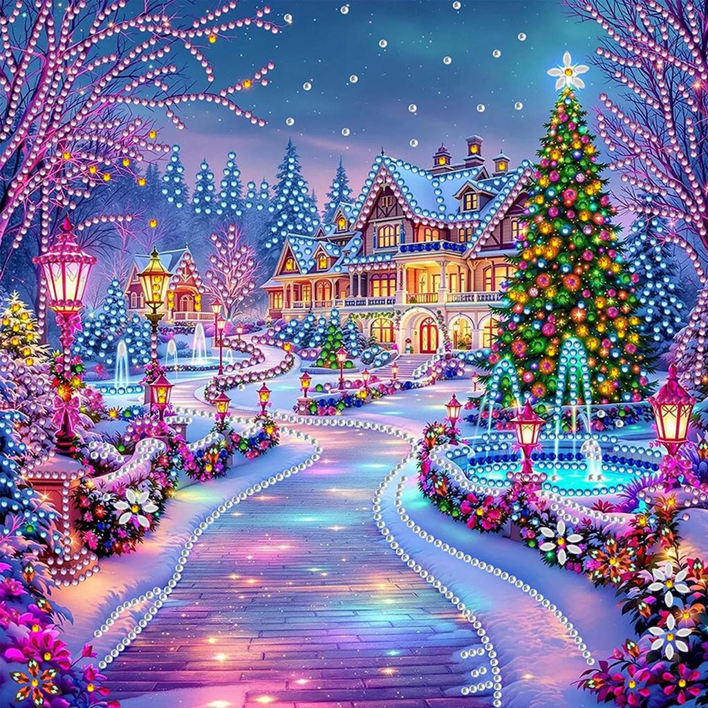Christmas House Diamond Art Kits for Home Wall Decoration DIY Gem Art Diamond Painting Kits Diamond Dots Gem Art 11.81x11.81in