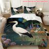 Pillowcase Quilt Cover Three-Piece Set, Retro Wetland Egret Oil Painting Pattern, Skin-Friendly And Breathable, Machine Washable