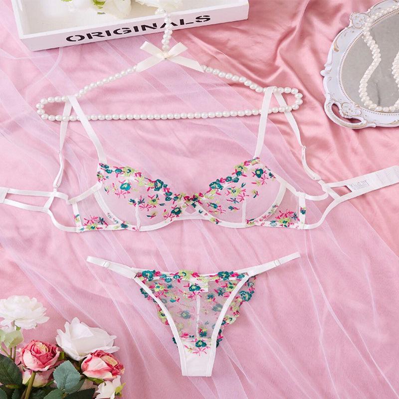 Ultra-Thin Lace Embroidered Lingerie Set - Sexy European & American Style Bra and Panties