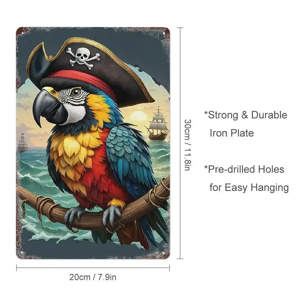 Vintage Pirate Parrot Metal Wall Sign  Colorful Retro Decor with Parrot  Ocean Scenes 20x30cm（7.8x11.8inch）