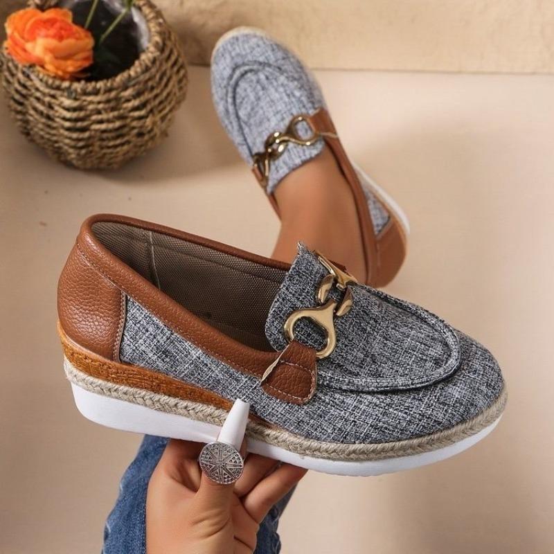 

Туфли-лодочки на танкетке с круглым носком, женские новые, с цепочкой, металлической пряжкой, на платформе, плетеные из пеньковой веревки 42 серый