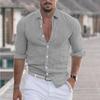 Fashion Men's Shirts Summer Cotton Linen Lapel Beach Shirt Long-sleeved Solid-coloured Shirts Casual Versatile Tops