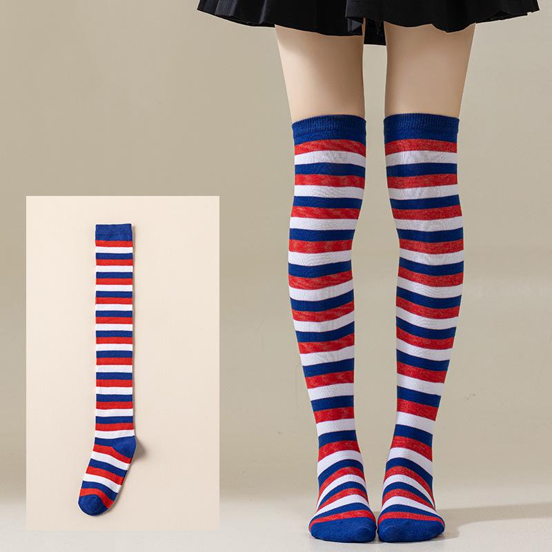 Damen Overknee Socken mit Kreuzstreifen für Halloween, Weihnachten, Karneval, Tanz und Japanische Festivals