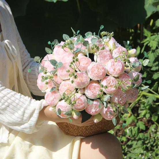 Artificial Peonies Flowers with 5 Heads Blooms And 4 Buds Faux Peony Bouquet Floral Arrangement for Home Vase Decor Boho Wedding Table Centerpiece