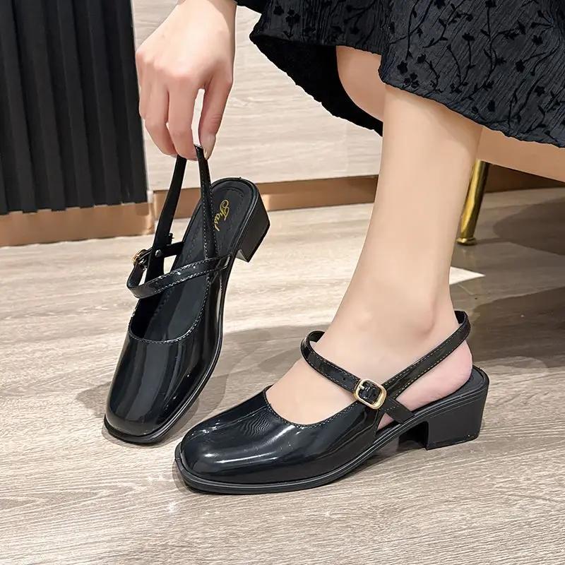 Fashion Vintage Block Heel Closed Sandals for Women High Quality Vip 2025 Trending Pvc Comfort Korea The Best Anti Slip Hot Woman Shoes