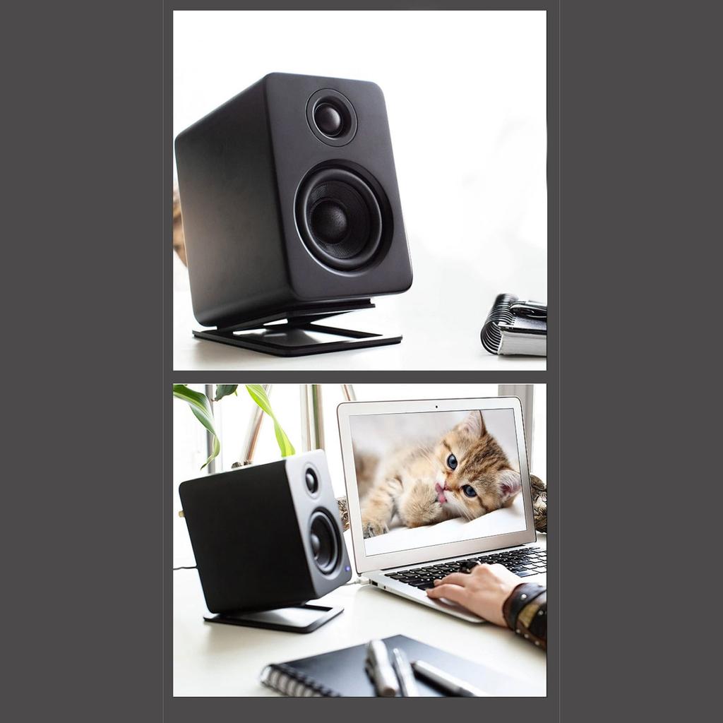 2pcs Tilted Desktop Speaker Stands 22lb Load Capacity Aluminum Alloy Speaker Riser for Bookshelf PC Speakers with Anti Vibration Pad