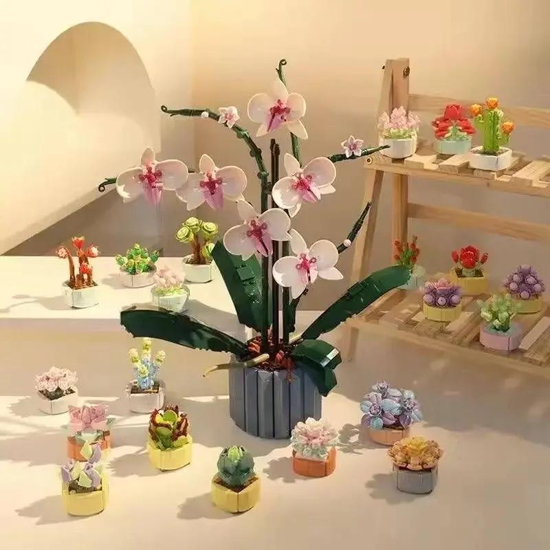 Bouquet of roses, orchids, potted plants, toys DIY10328, potted plants, illustrations, girlfriend's birthday, holiday gifts