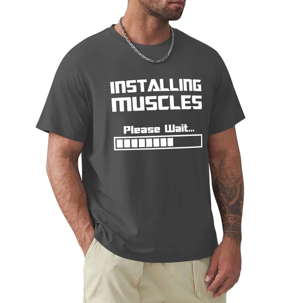 Summer New Tshirts Installing Muscles Please Wait Loading Bar Funny Print T Shirt Men Women Cotton Short Sleeve Cool Tees