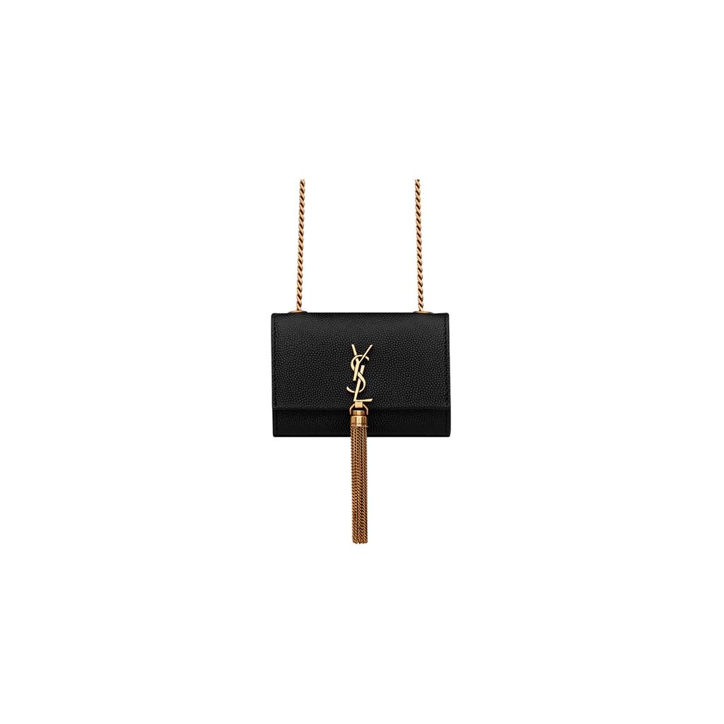 Saint Laurent Ysl Kate Airpods Tassel Flip Cover Snap Button Grain Leather Shoulder Crossbody Earphone Bag Women Bags Black 712449-BOW07-1000