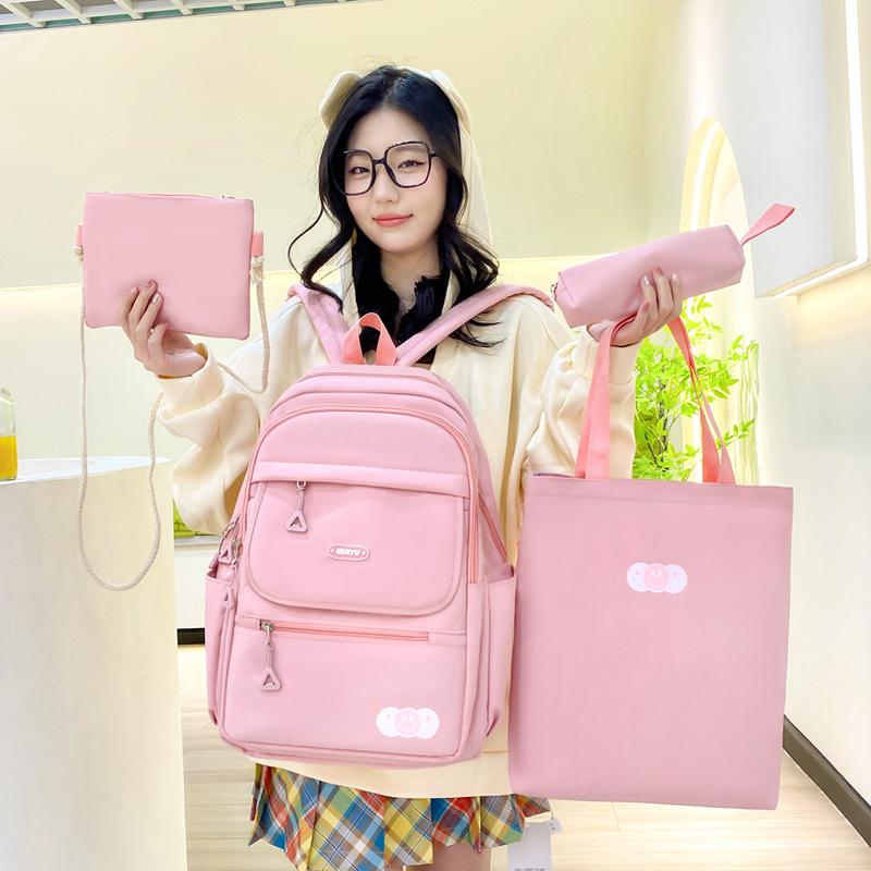Four-Piece Backpack Set Junior High School Student Schoolbag Women Campus Backpack Large Capacity Backpack