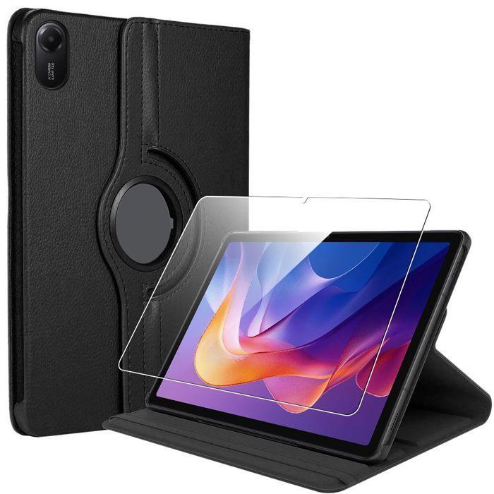 Coque + Verre Trempé pour Xiaomi Redmi Pad 2, Protection Antichoc Etui Rotatif 360° Synthécuir Noir