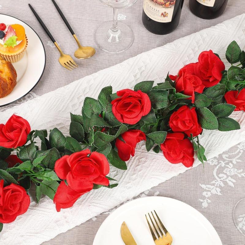 2Pcs 2.3M Rose Artificial Flowers Vine Fake Flower Head for Home Room Decor Garden Wall Wedding Decoration Outdoor Arch Ornament