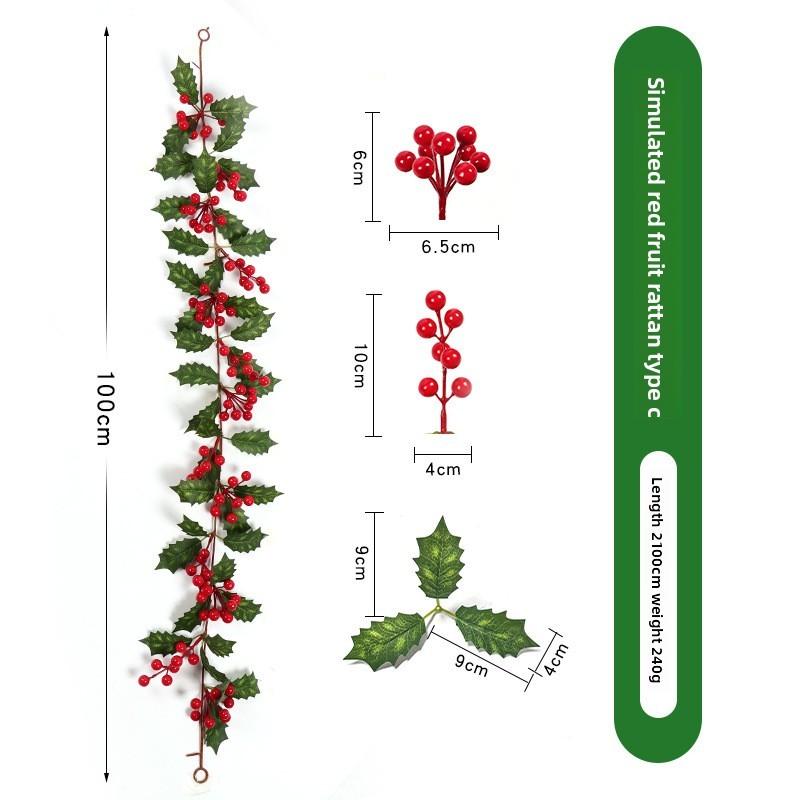 Christmas Simulation Red Fruit Vine With Artificial Pine Needles For Holiday Home Decor