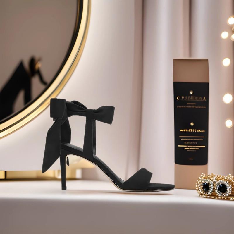 

Летние босоножки на высоком каблуке для девочки 2025 новый темперамент розовый сказочный стиль с юбкой ремешок на одно слово высокий каблук 35 чёрный