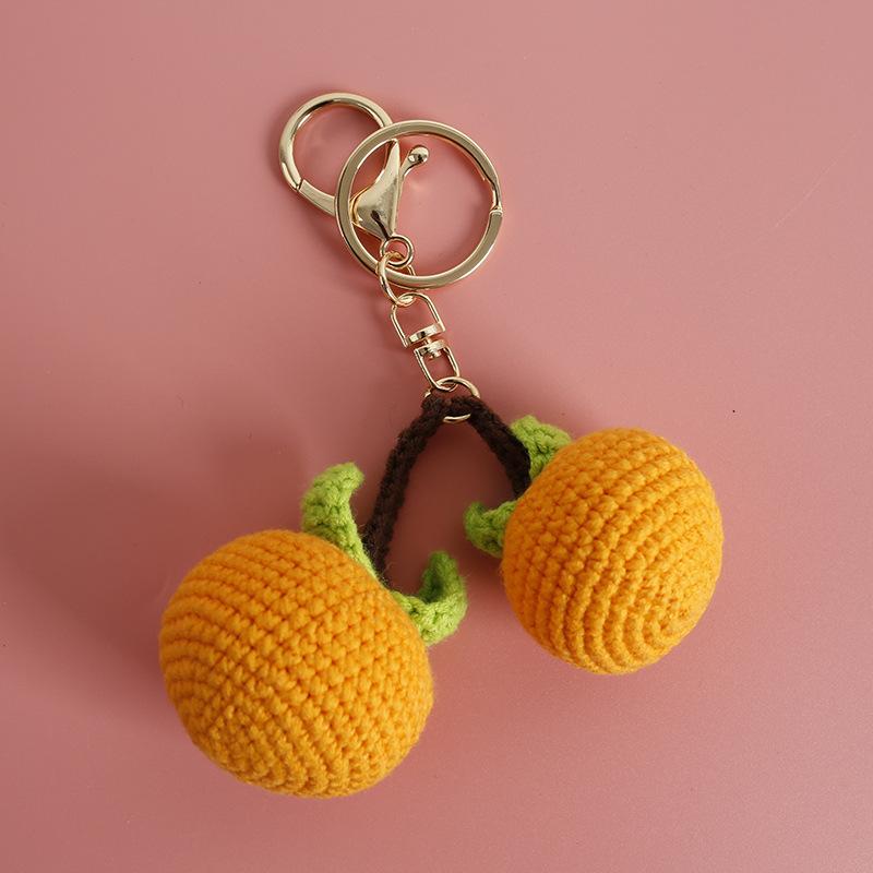 Strick Doppel Orangen Schlüsselanhänger Niedliches Frucht Design Häkel Schlüsselanhänger Für Tasche Anhänger Gestrickte Zitrone Schlüsselanhänger Personalisierte Accessoires