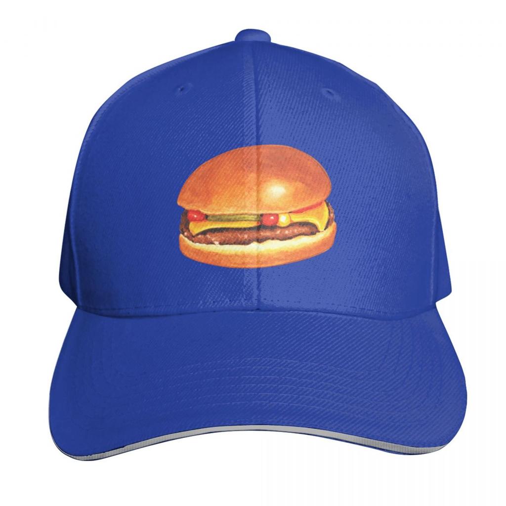 Cheeseburger Pattern Blue Baseball Cap Unique Hats New Hat Custom Cap Tea Hat Baseball For Unisex Womens