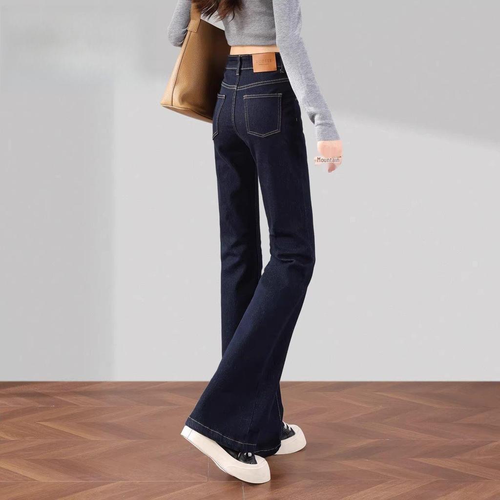Women's High-Waisted Micro-Flare Jeans - Velvet-Lined, Slim-Fit, Body-Shaping for Petite Frames, Perfect for Autumn and Winter.