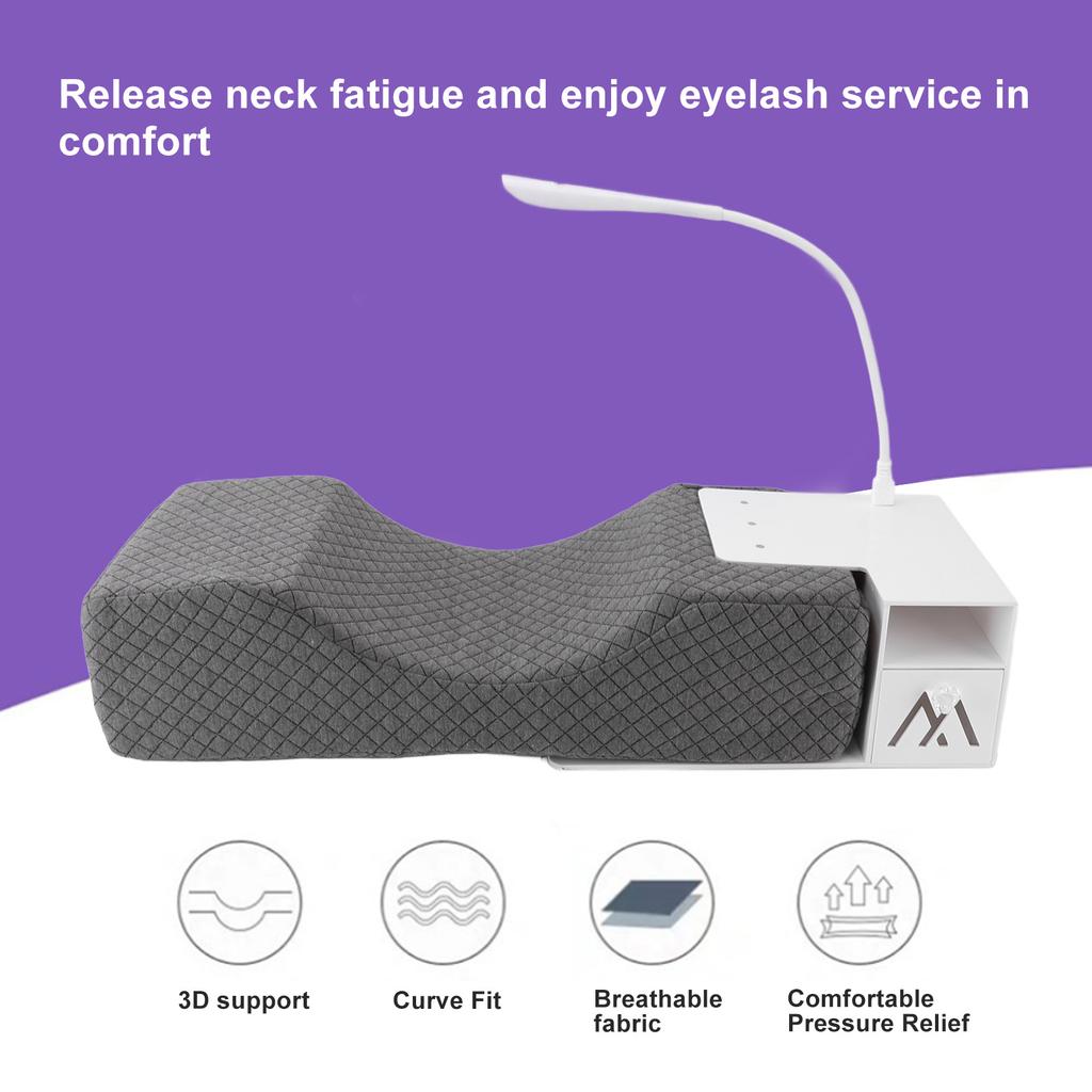 Pernă Ergonomică din Spumă cu Memorie pentru Extensii de Gene cu Suport Organizator și Iluminare