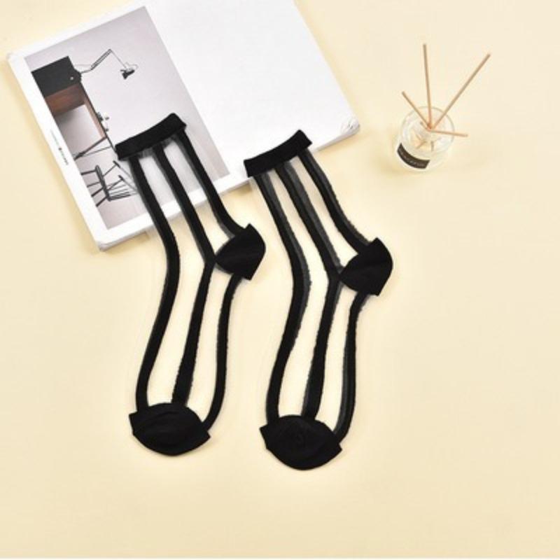Women Ladies Spring Thin Classic Boat Socks Summer Breathable Plaid Stripes Dots Transparent Women Crystal Silk Japanese Socks