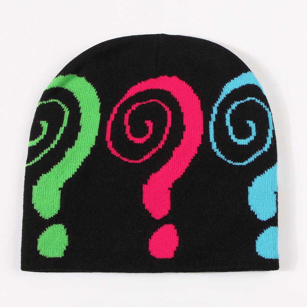 

Hat Mark Question Printing Mens And Womens Warm Knitted Hatsbeanies чорний