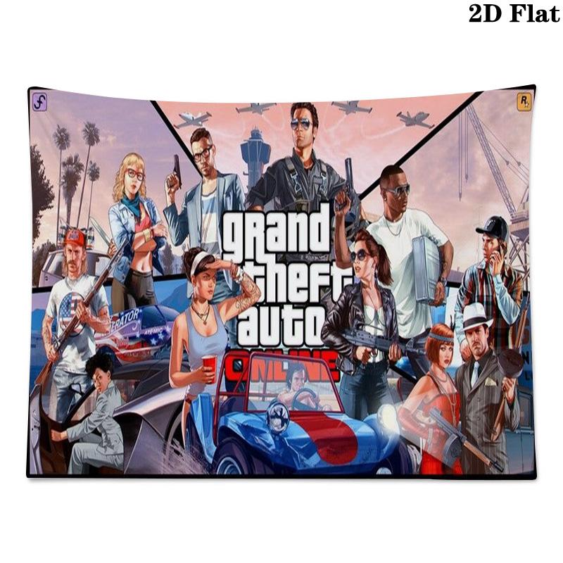 GTA Game Wall Tapestry Aesthetic Wall Hanging Printed Fabric Blanket Decorative Tapestries for Bedroom Living Room Home Decor