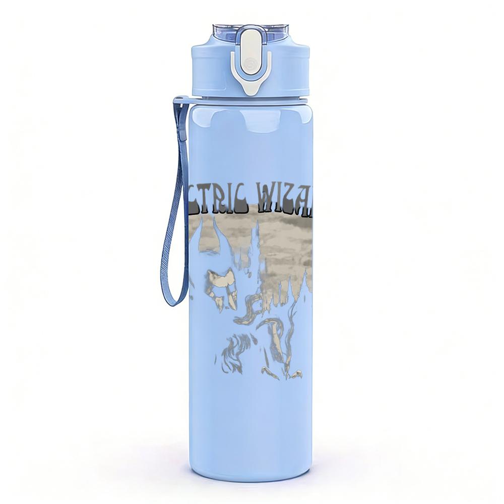 1PC Faint band crowd sketch print 750ml colorful plastic sports water bottle leakproof pop up lid with straw for outdoor work home use