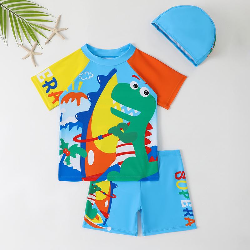 

2025 Комплект для плавания для малышей мальчиков с динозаврами, с защитой от солнца, быстросохнущий 6 Years небесно-голубой
