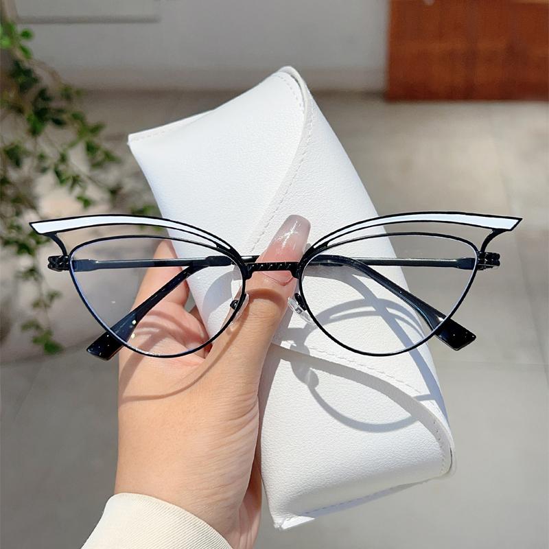 Vintage Cat Eye Glasses Women Fashion Hollowed Blue Light Blocking Eyewear Trendy Brand Design Decorative Eyeglasses