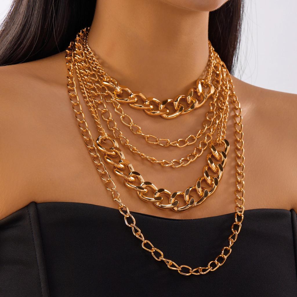 

Геометрическое Многослойное Панк-Ожерелье С Крупной Цепью Для Женщин И Мужчин золотой