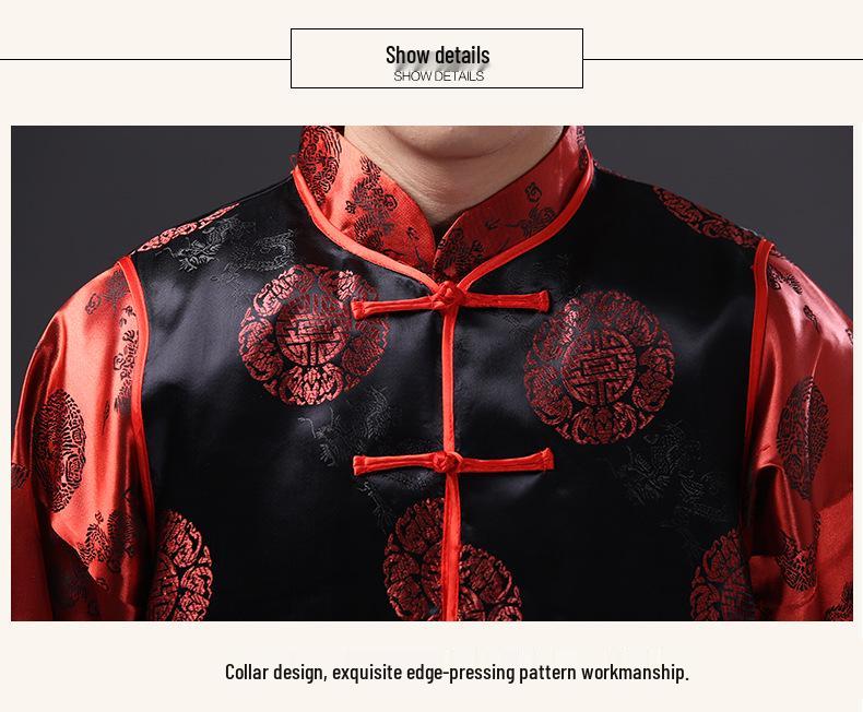 Men's Chinese Retro Wedding Tang Suit Long Robe: Groom's Mandarin Jacket & Best Man Formal Wear