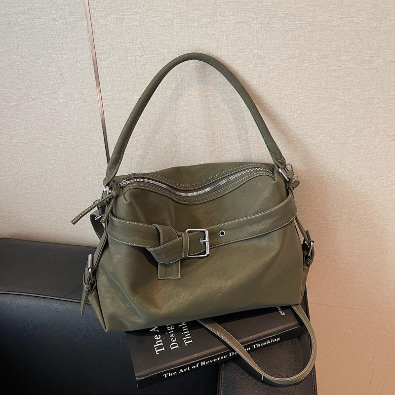 Casual Tote Bag Stylish Simple Shoulder Bag Korean Belt Buckle Handbag Highquality Pu Zipper Shoulder Bag Commuter Crossbody Bag