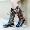 Genuine Leather Patchwork Printed Long Boots Fashion Versatile Leopard Print Fur Collar Women Shoes