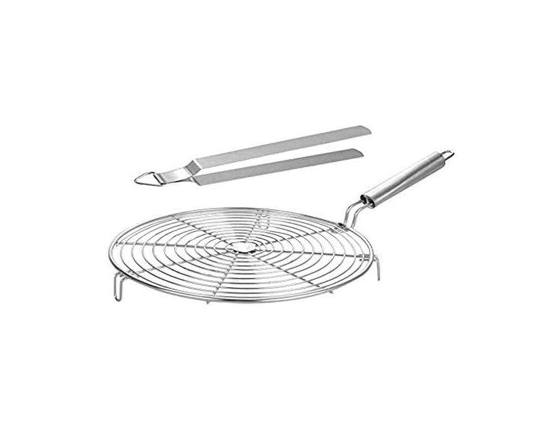 

TreegoArt Stainless Steel Round Roasting Net Roaster Wire Papad Jali, Roti Jali With Chimta For Kitchen - Pack Of 2 серебряный