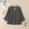 ZANZEA Women Casual V-Neck Loose 3/4 Sleeve Floral Blouse