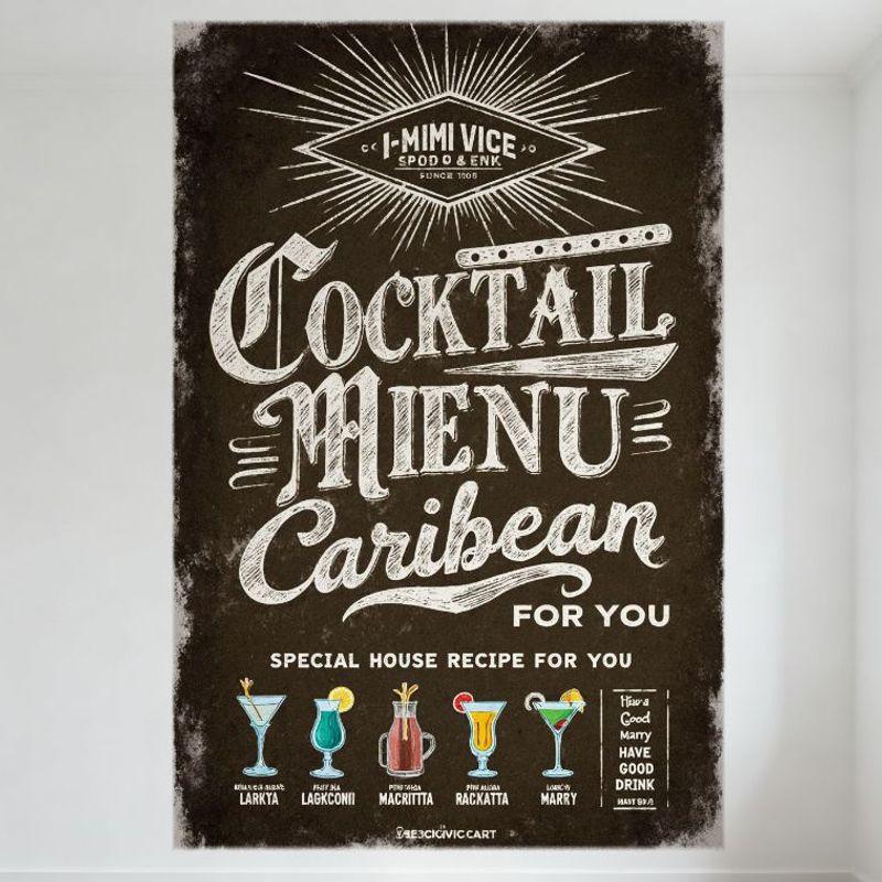 Vintage Caribbean Cocktail Menu Metal Tin Sign - I-MIMI VICE SPUD & ENK Bar Pub Wall Decor with LARITA, LAGOSONI, MACHITA, RACKA 20x30cm(7.8x11.8inch)