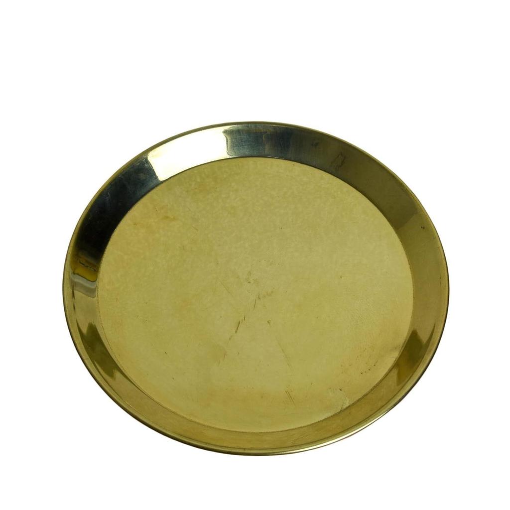 8-Inch Plain Brass Pooja Thali Set with Diyas, Kumkum Bowls, Agarbatti Stand & Accessories