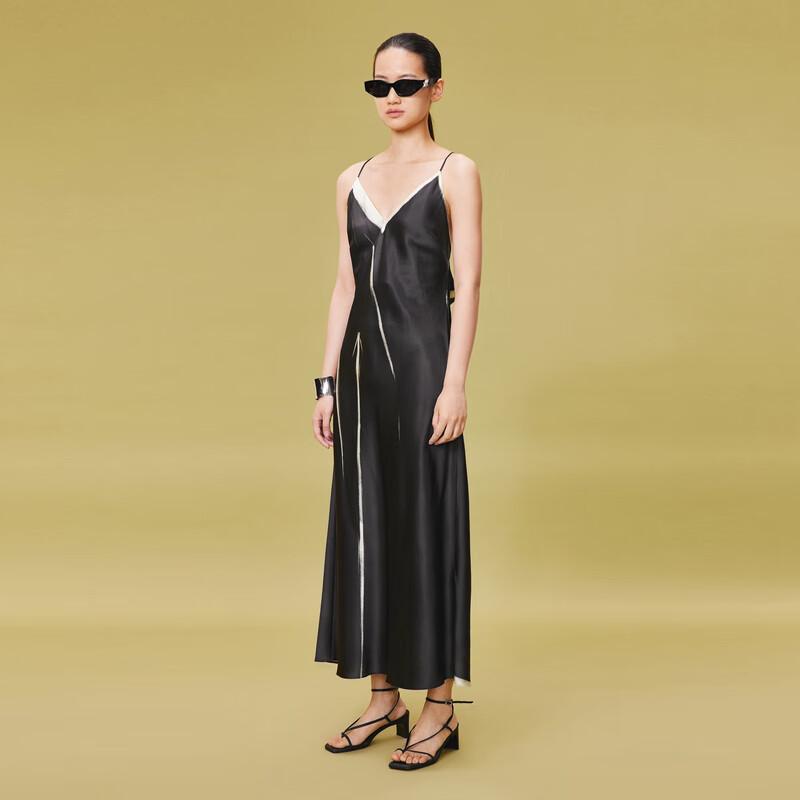 

LESS 2024 Spring Black Floral Strappy Maxi Dress M